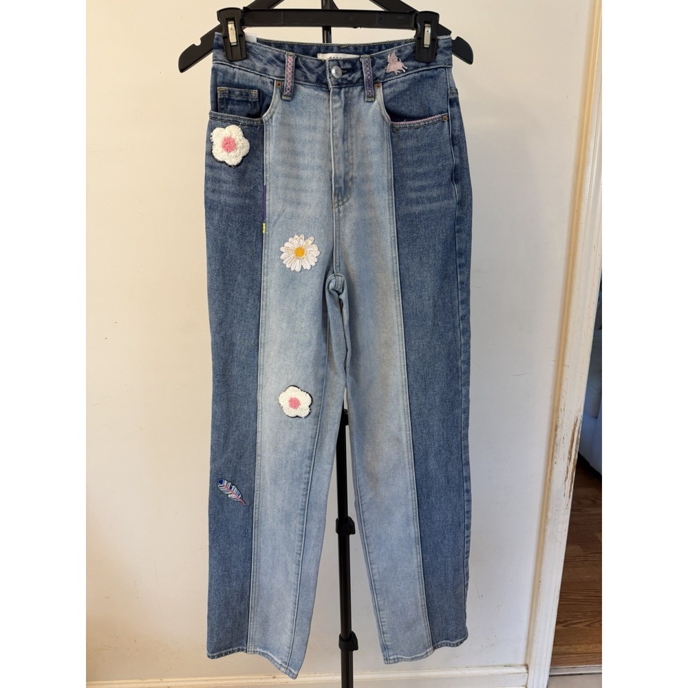 PacSun 90s Boyfriend Jeans Womens Size 25 Y2K Patchwork Embroidered Denim